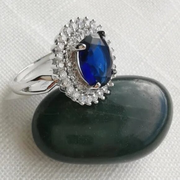 NWT silver sapphire cz ring 14k gold overlay - Picture 3 of 3